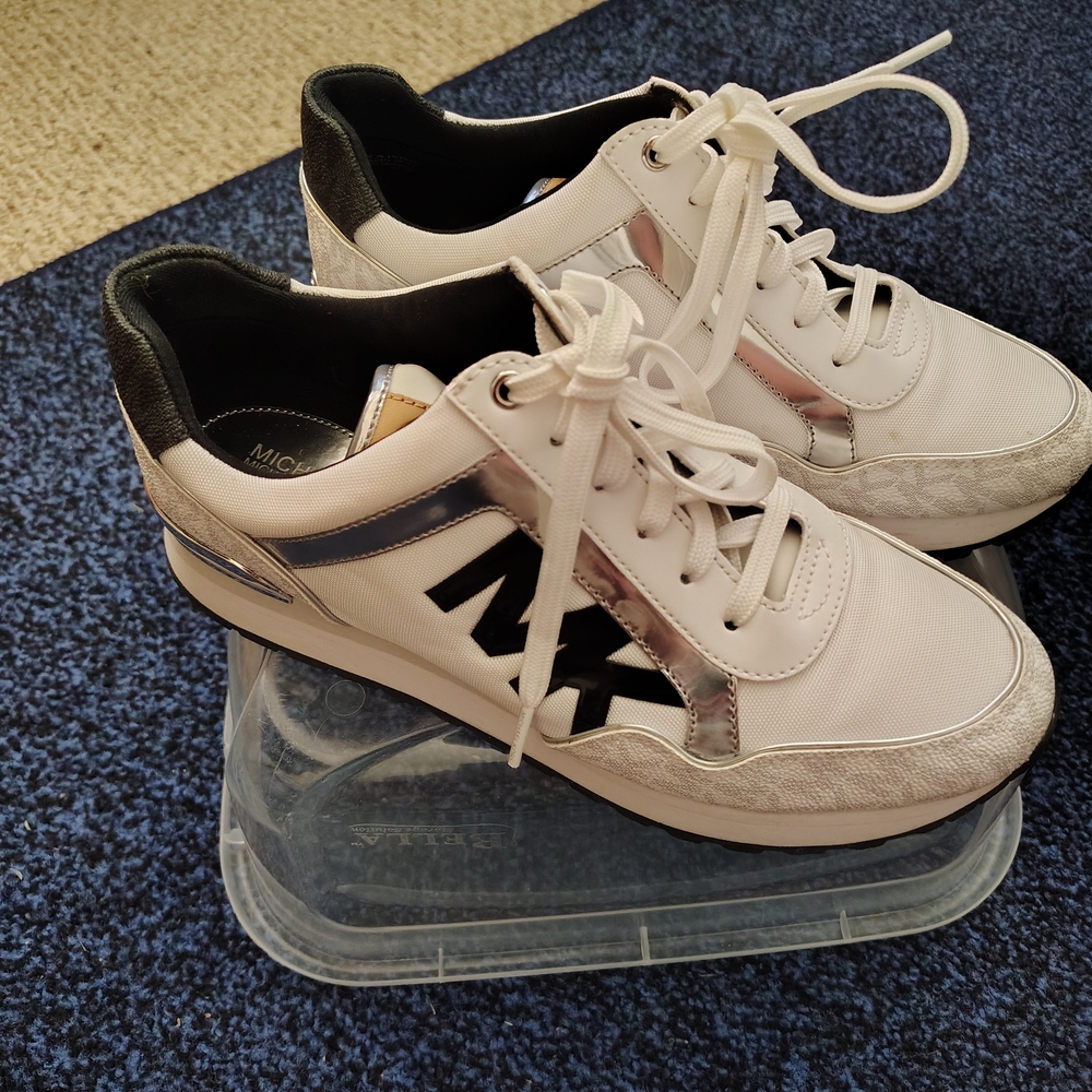 White and Black Sneakers with Silver Accents